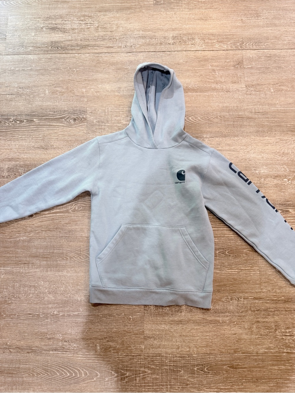 Carhartt Light Blue Pullover Hoodie with Logo Sleeve L 14-16